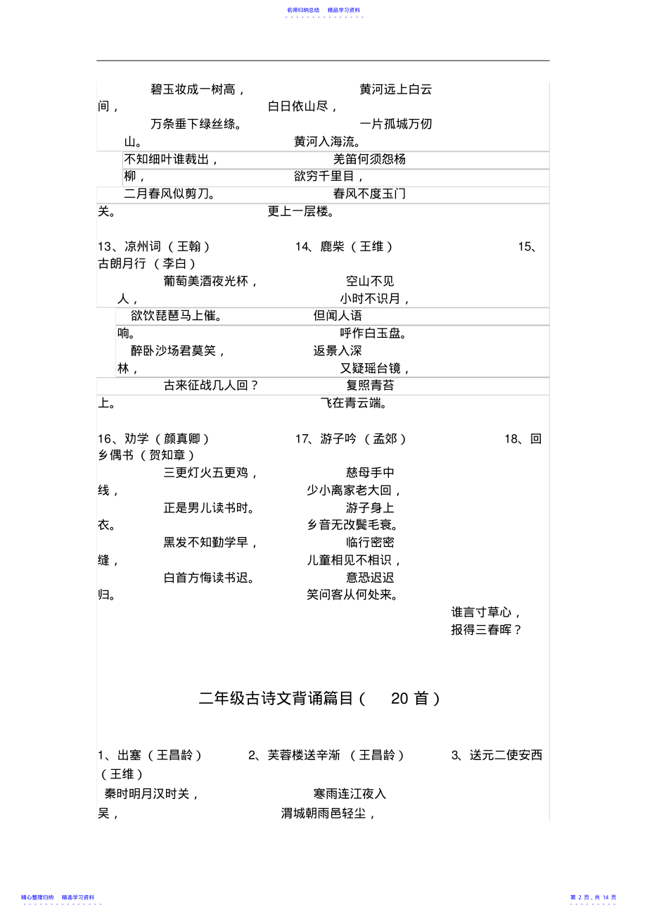 2022年一至六年级古诗文背诵篇目 .pdf_第2页