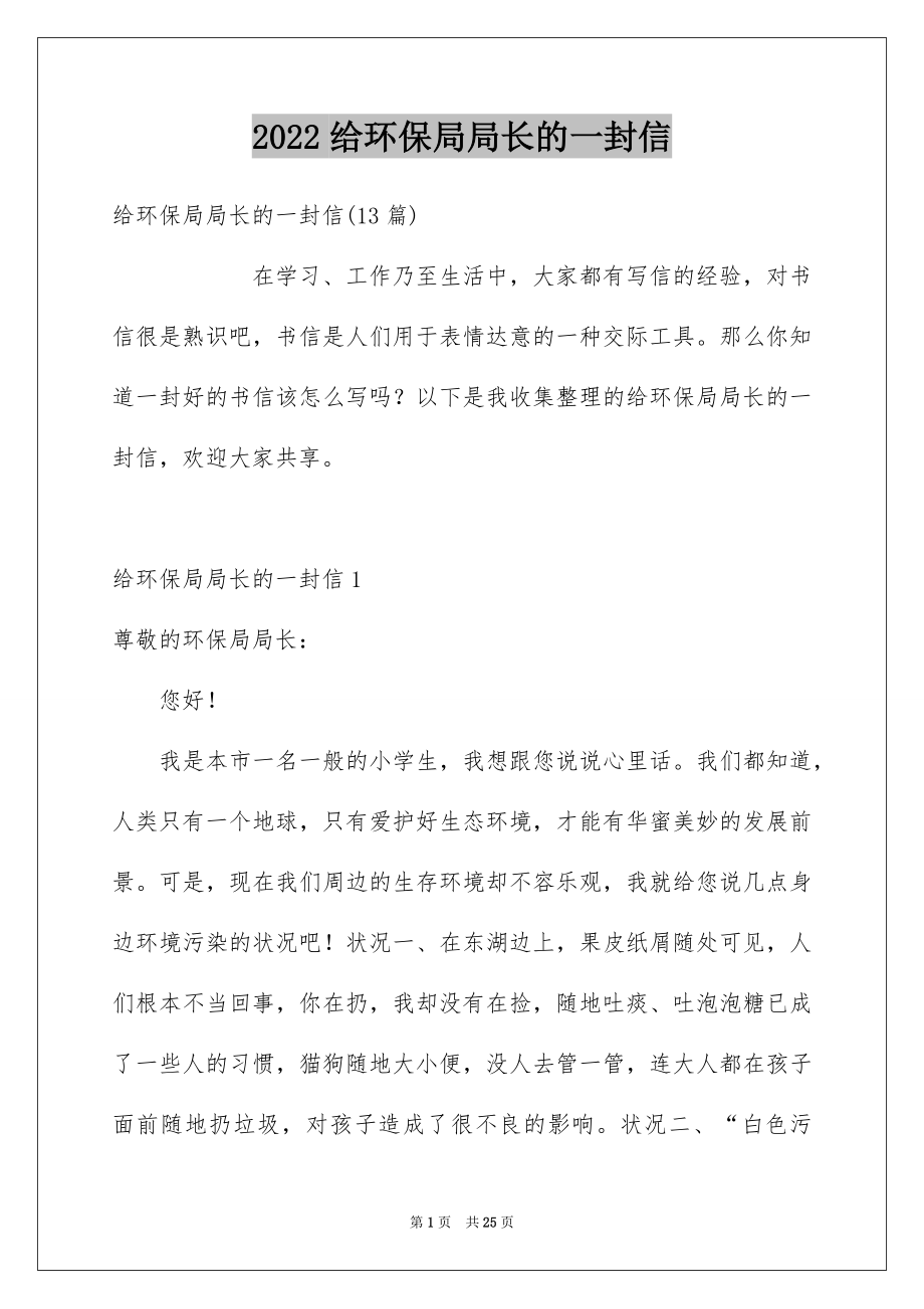 2022给环保局局长的一封信范文.docx_第1页