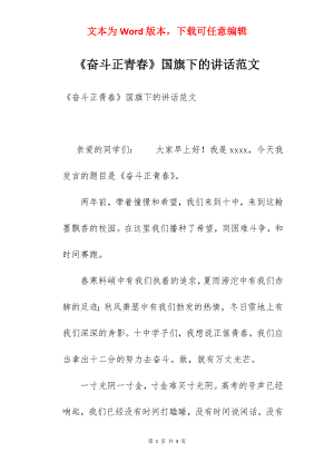 《奋斗正青春》国旗下的讲话范文　.docx