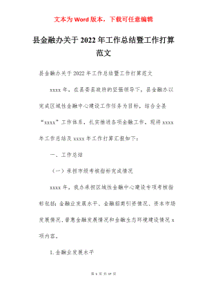 县金融办关于2022年工作总结暨工作打算范文.docx