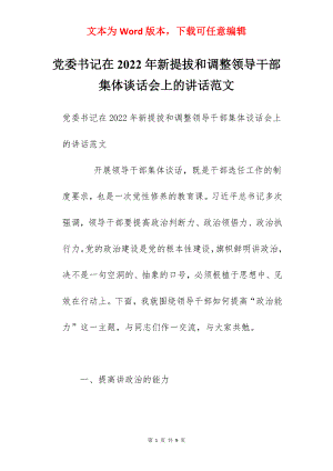 党委书记在2022年新提拔和调整领导干部集体谈话会上的讲话范文.docx