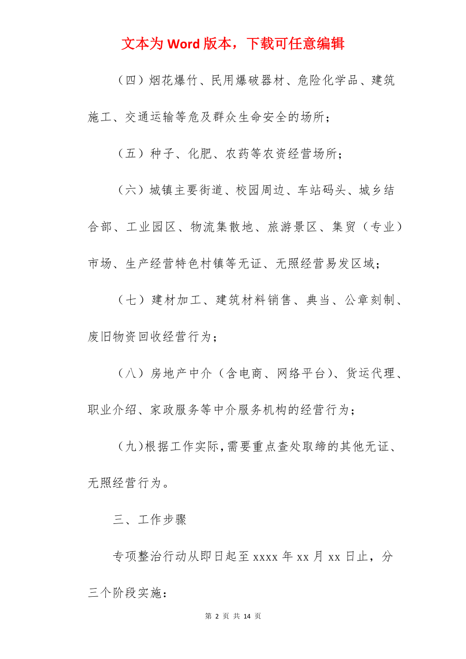 查处无证经营专项整治行动实施方案范文.docx_第2页