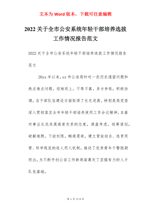 2022关于全市公安系统年轻干部培养选拔工作情况报告范文.docx