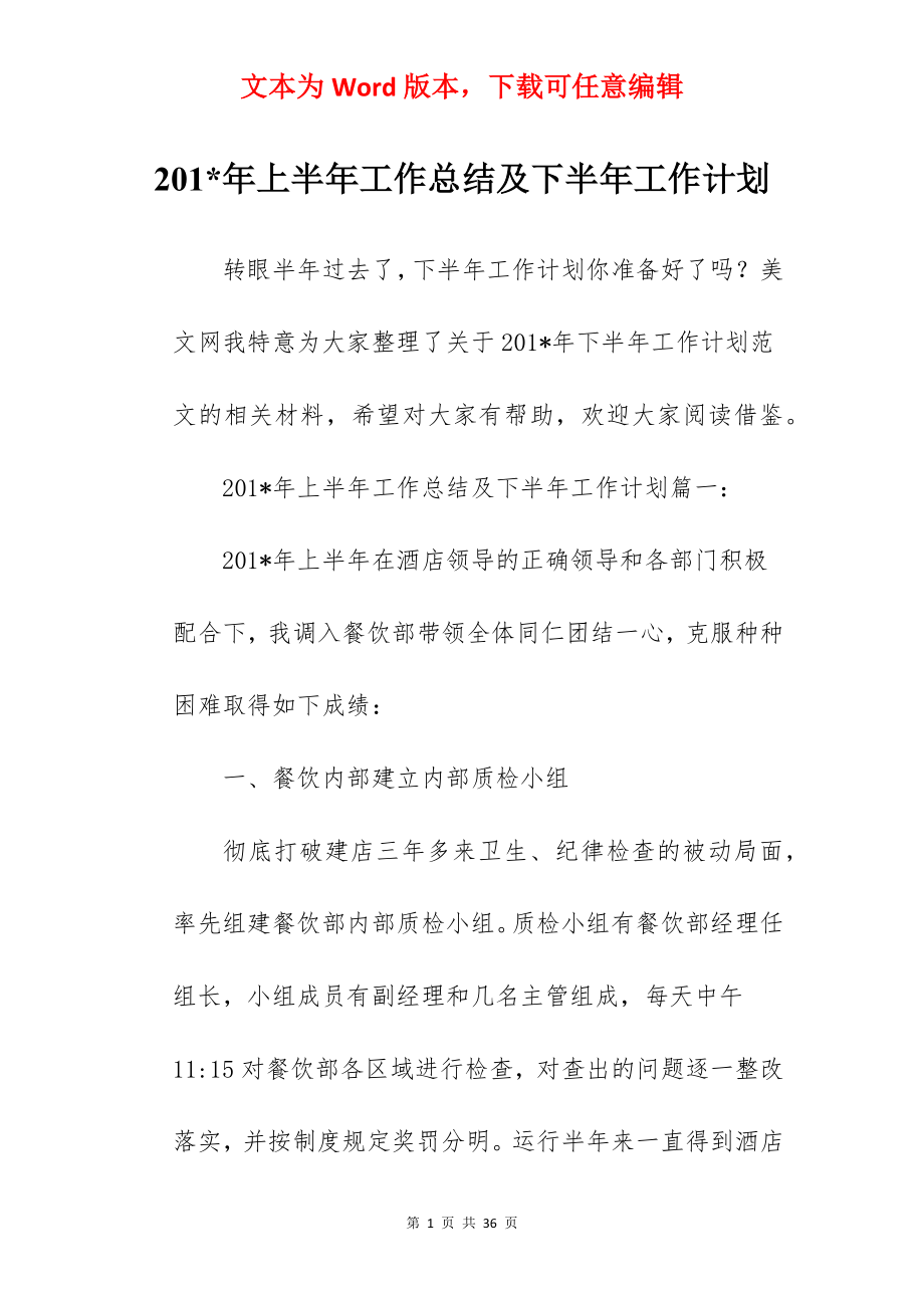 201-年上半年工作总结及下半年工作计划.docx_第1页