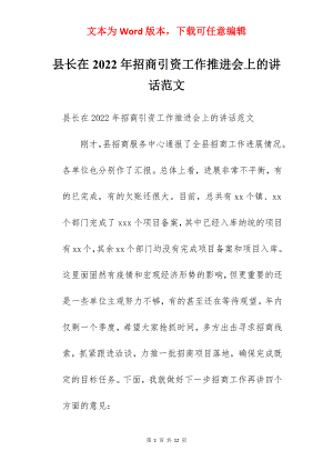 县长在2022年招商引资工作推进会上的讲话范文.docx