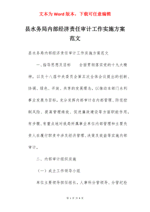 县水务局内部经济责任审计工作实施方案范文.docx