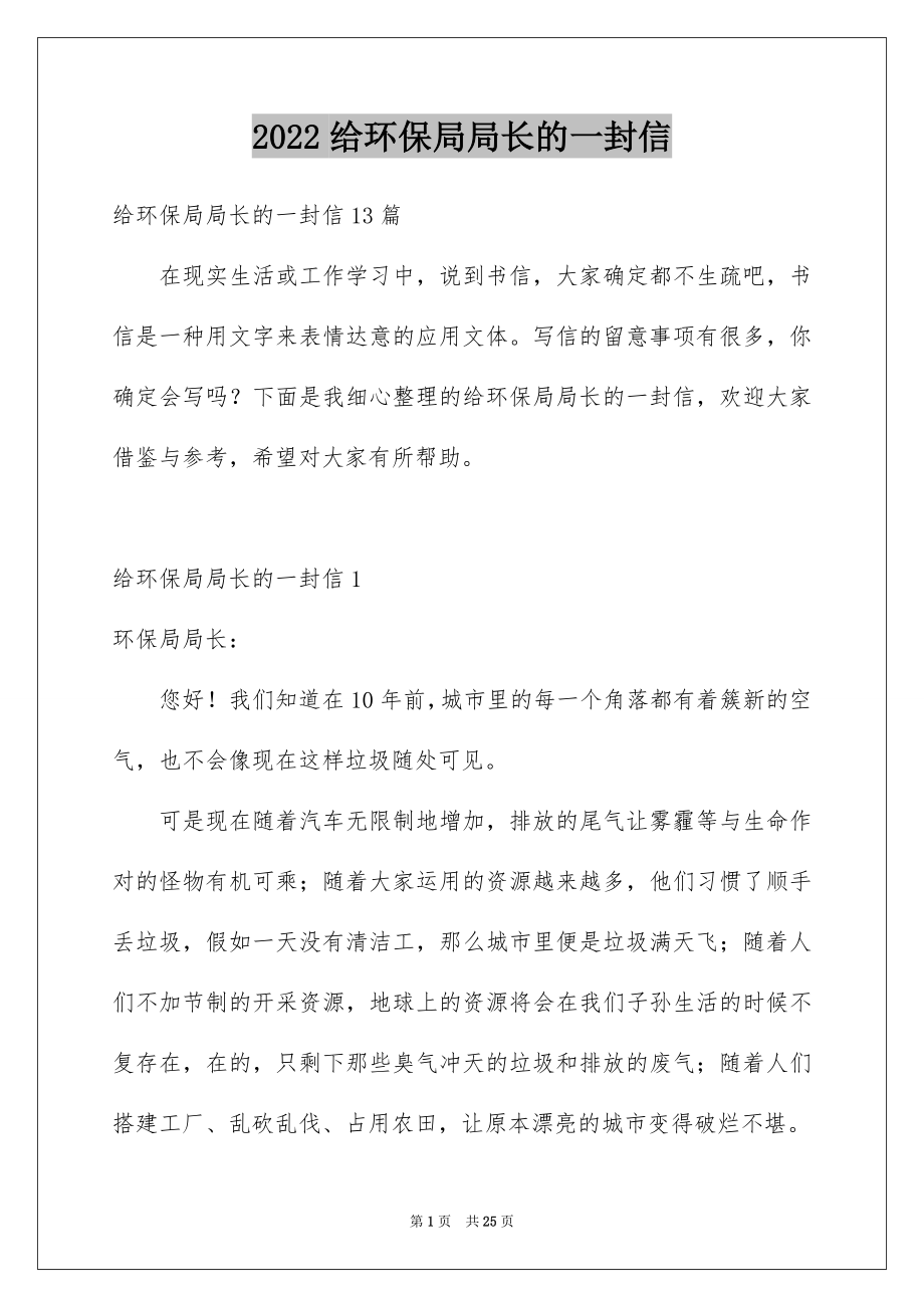 2022给环保局局长的一封信例文.docx_第1页