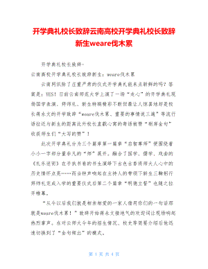 开学典礼校长致辞云南高校开学典礼校长致辞新生weare伐木累.doc