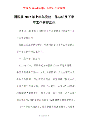 团区委2022年上半年党建工作总结及下半年工作安排汇报.docx