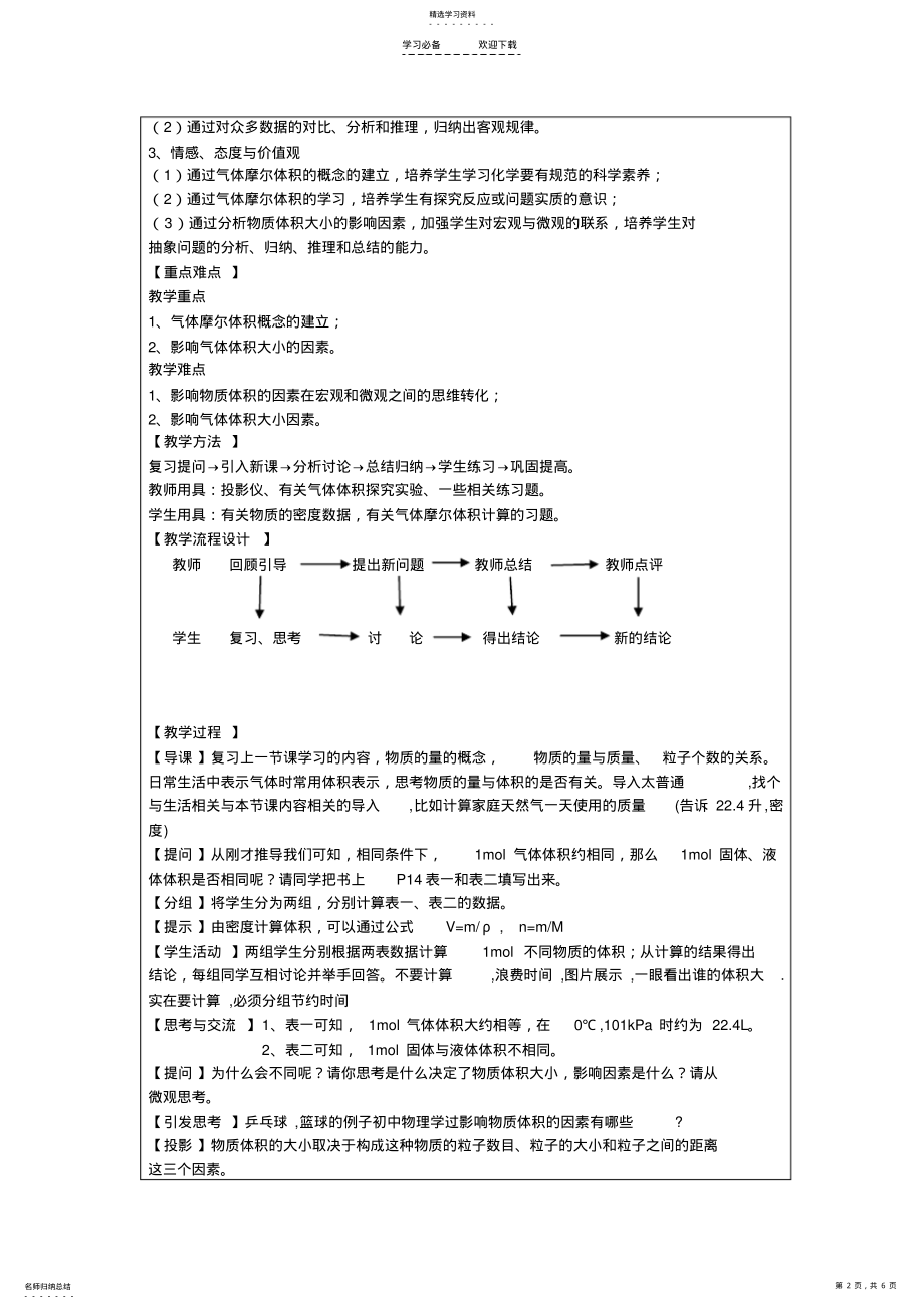 2022年气体摩尔体积教学设计方案 .pdf_第2页