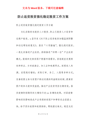 防止返贫致贫强化稳定脱贫工作方案.docx