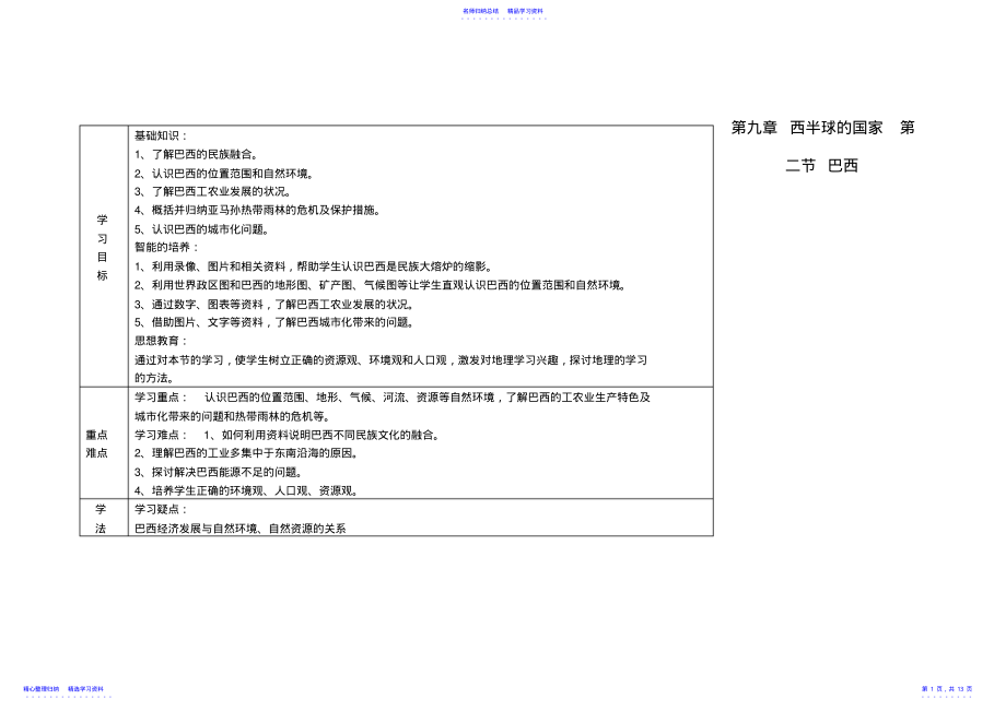 2022年七年级地理下册第九章西半球的国家第二节巴西快乐学案 .pdf_第1页