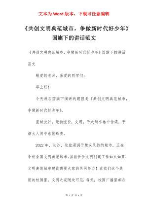 《共创文明典范城市争做新时代好少年》国旗下的讲话范文.docx