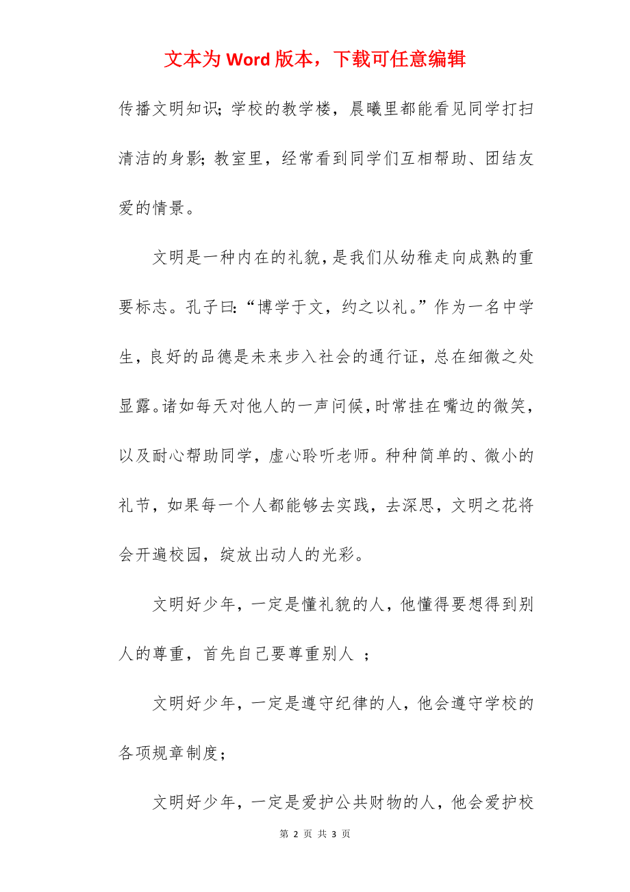 《共创文明典范城市争做新时代好少年》国旗下的讲话范文.docx_第2页