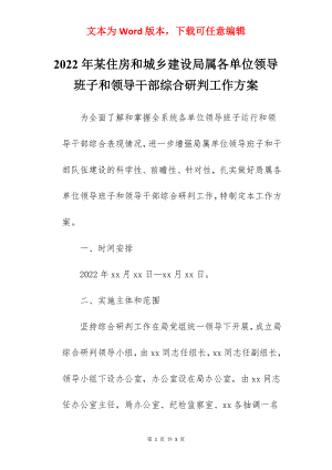 2022年某住房和城乡建设局属各单位领导班子和领导干部综合研判工作方案.docx