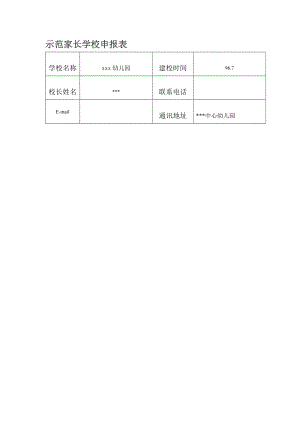 幼儿园管理制度运营资料 幼儿园常用表格 示范家长学校申报表.doc