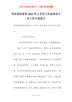 司法局法宣科2022年上半年工作总结及下步工作计划范文.docx