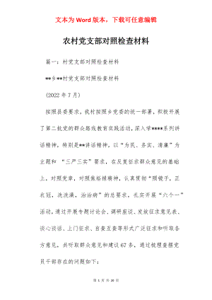 农村党支部对照检查材料.docx