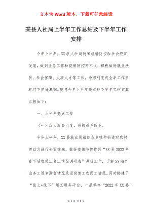 某县人社局上半年工作总结及下半年工作安排.docx