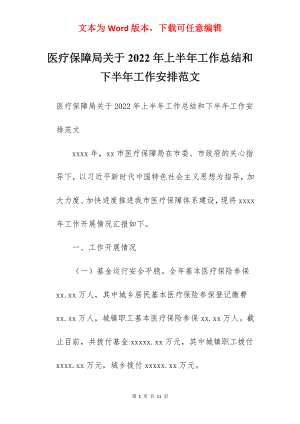 医疗保障局关于2022年上半年工作总结和下半年工作安排范文.docx