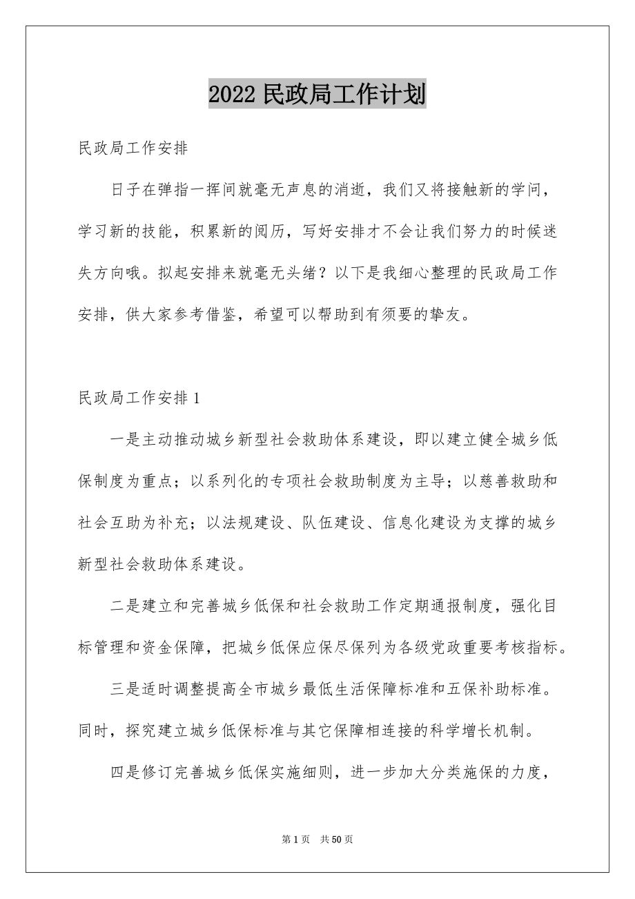 2022民政局工作计划范本.docx_第1页