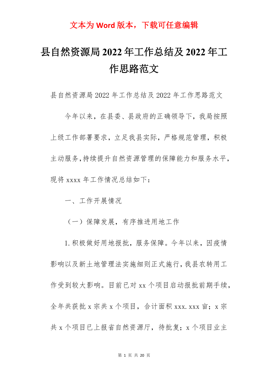 县自然资源局2022年工作总结及2022年工作思路范文.docx_第1页