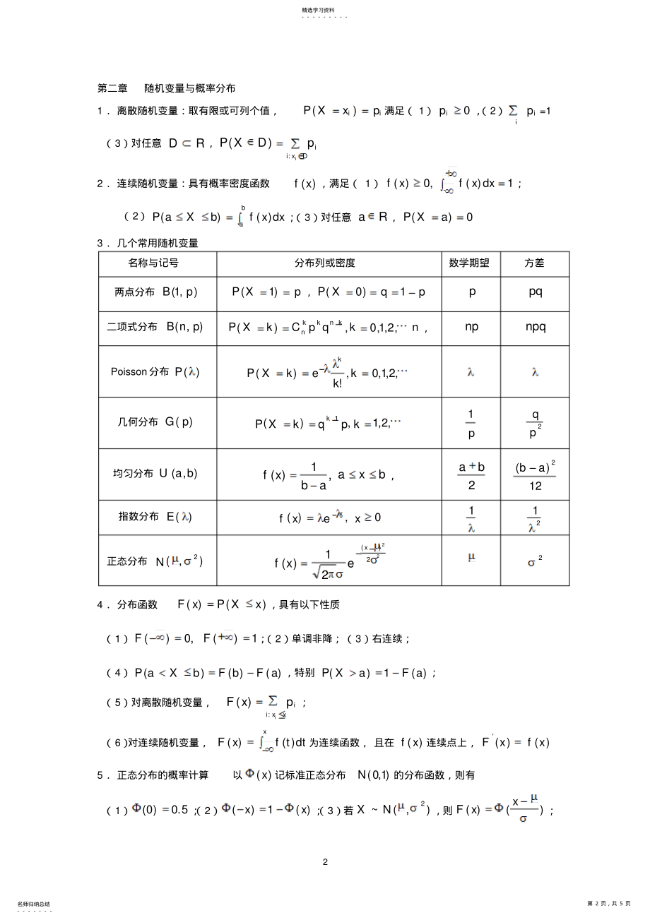 2022年概率论与数理统计复习资料要点总结2 .pdf_第2页