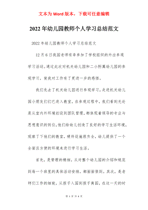 2022年幼儿园教师个人学习总结范文.docx