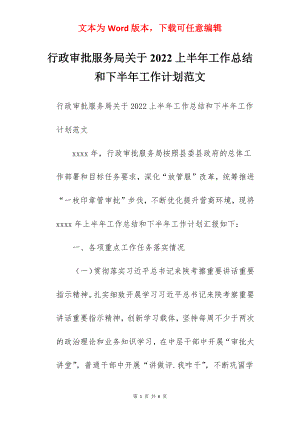 行政审批服务局关于2022上半年工作总结和下半年工作计划范文.docx