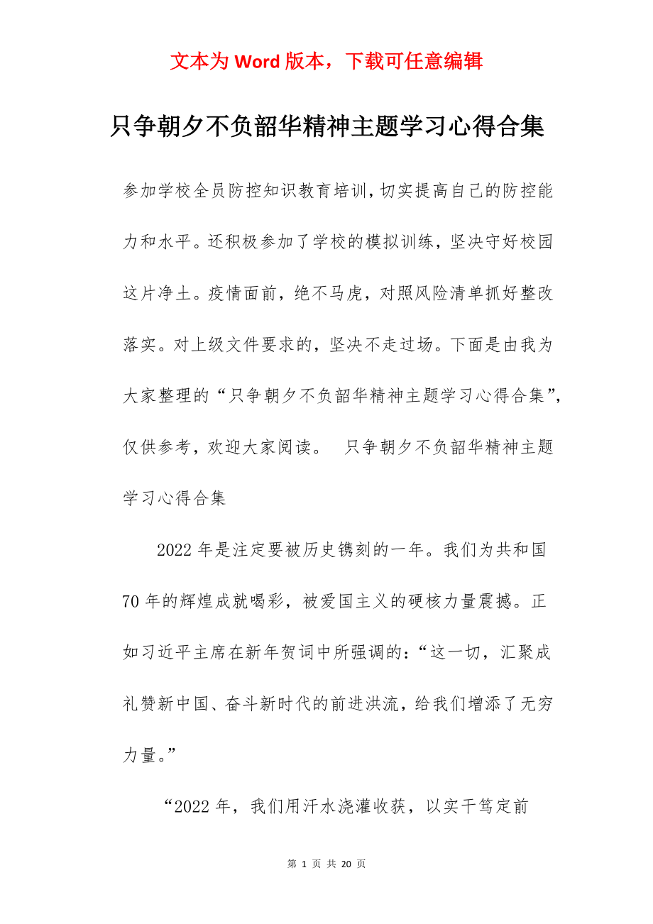 只争朝夕不负韶华精神主题学习心得合集.docx_第1页