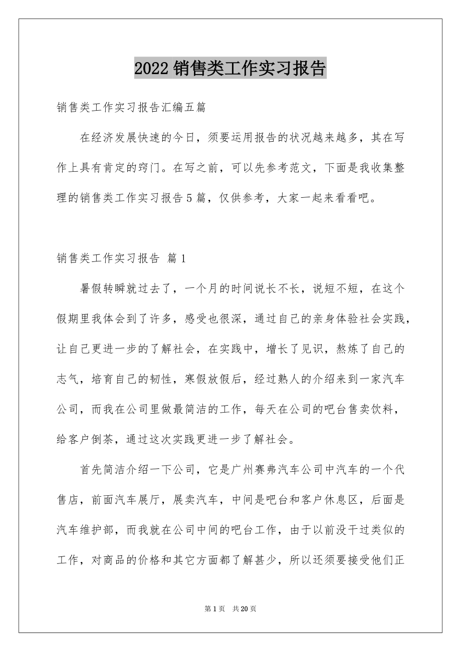 2022销售类工作实习报告例文5.docx_第1页