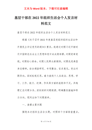 基层干部在2022年组织生活会个人发言材料范文.docx