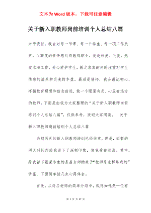 关于新入职教师岗前培训个人总结八篇.docx