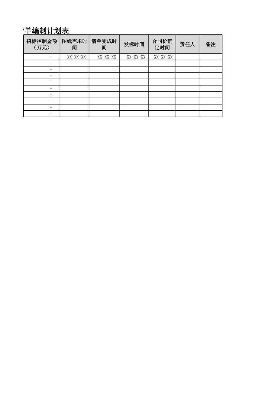 房地产工程建筑成本管理 工程项目成本控制必备知识过程控制 清单编制计划表.xlsx_第2页