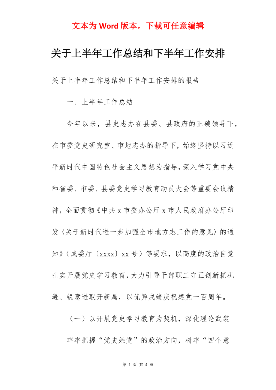 关于上半年工作总结和下半年工作安排.docx_第1页