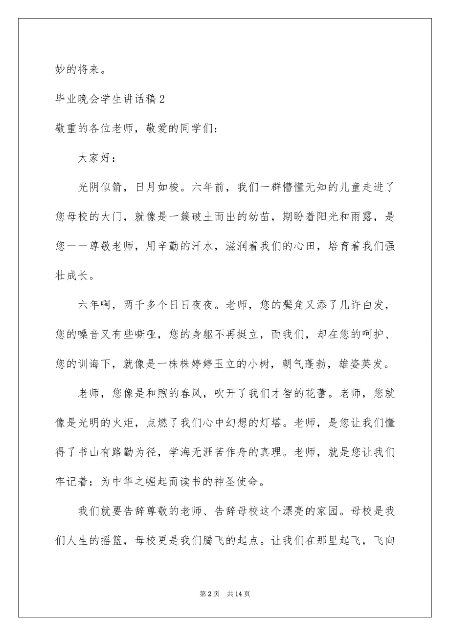 2022毕业晚会学生讲话稿范文.docx_第2页