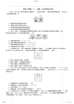 2022年河北专版2018年秋中考物理总复习滚动小专题一压强浮力的综合分析含答案 .pdf