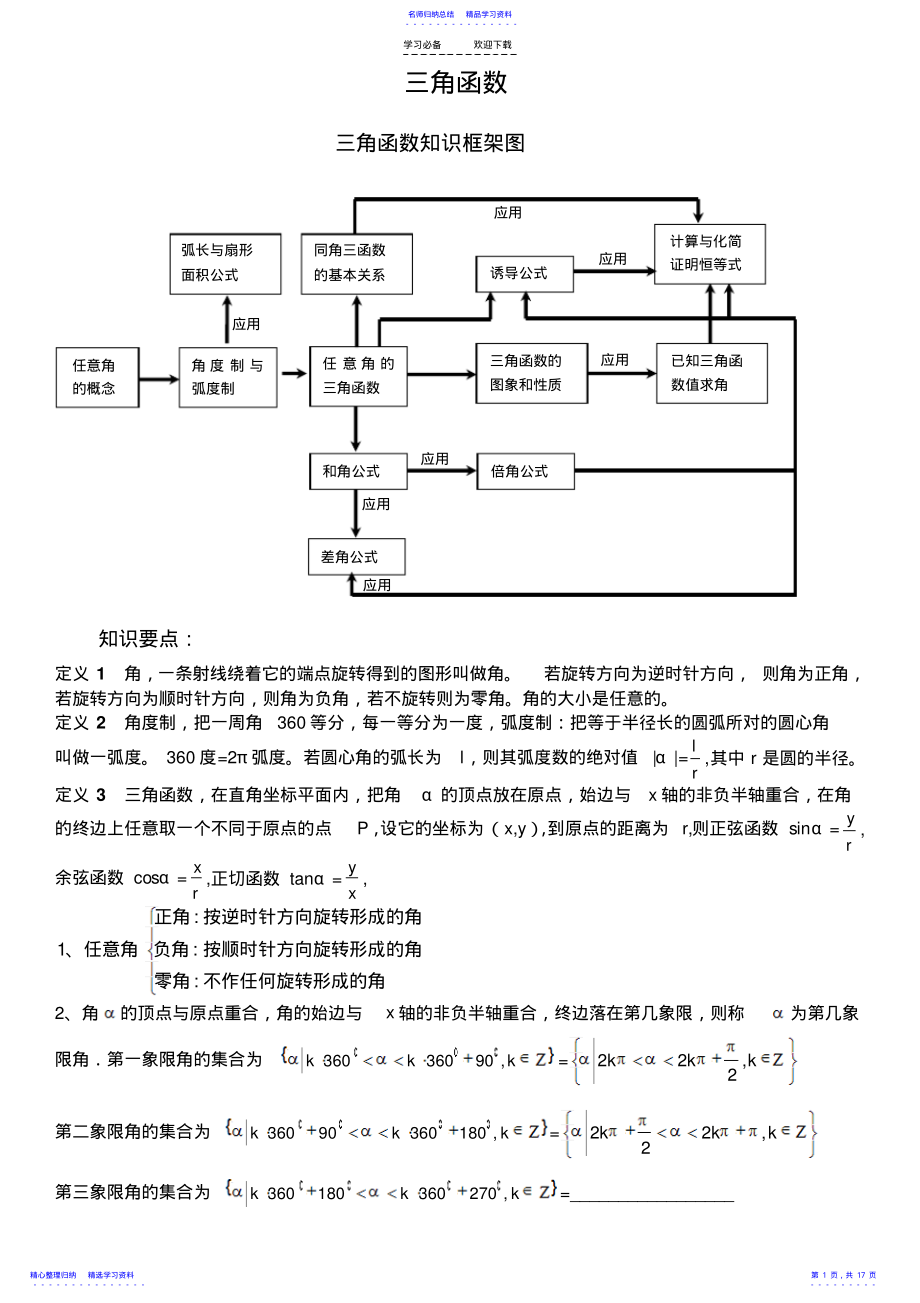 2022年三角函数知识点总结及高考题库 2.pdf_第1页