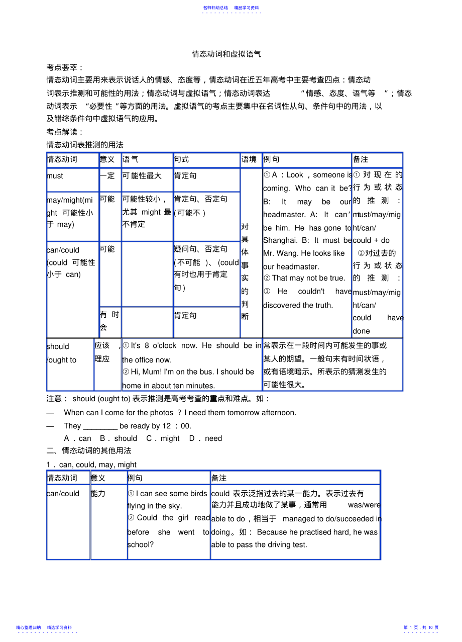 2022年专题情态动词和虚拟语气 .pdf_第1页