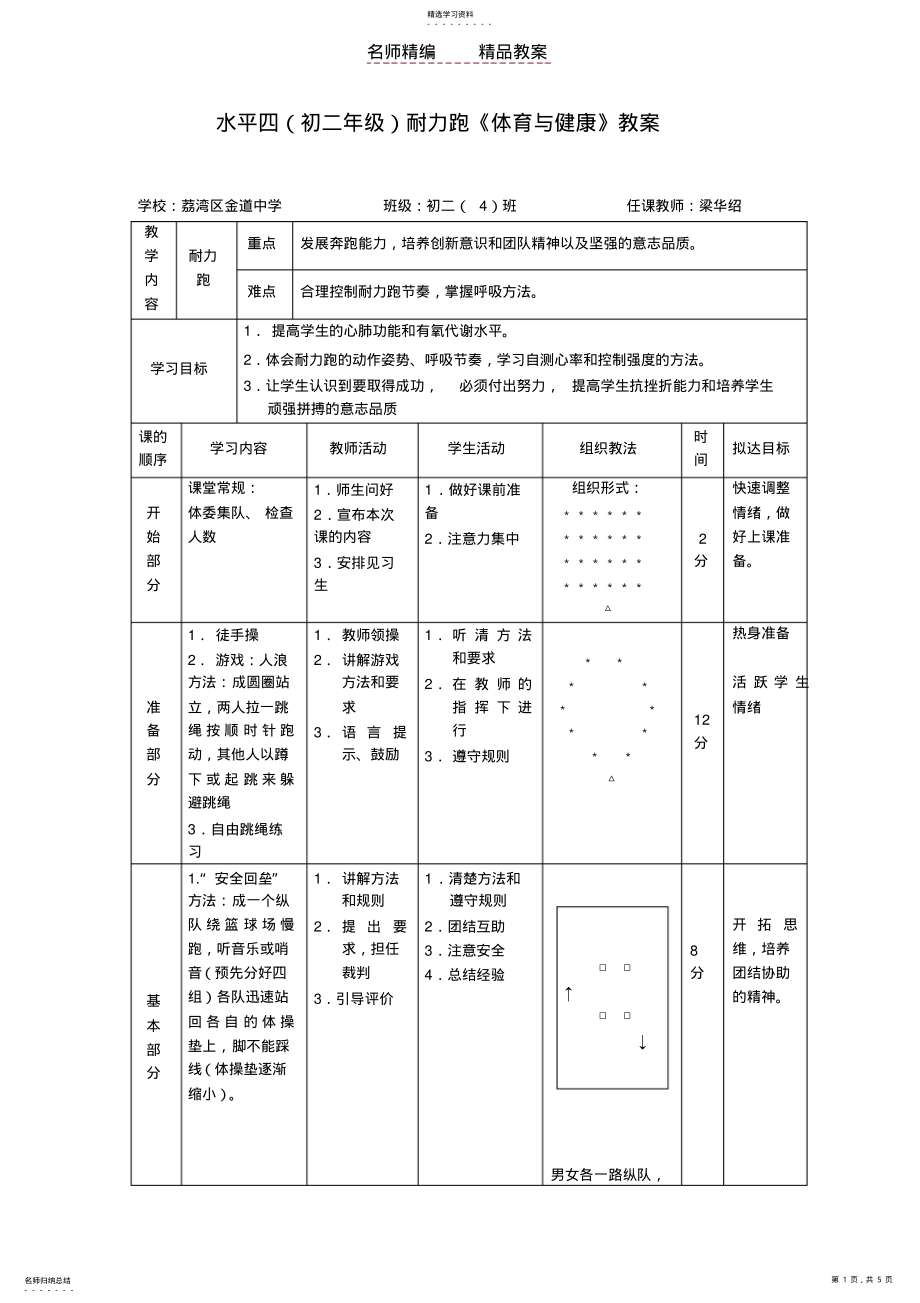 2022年水平四耐力跑体育与健康教案 .pdf_第1页