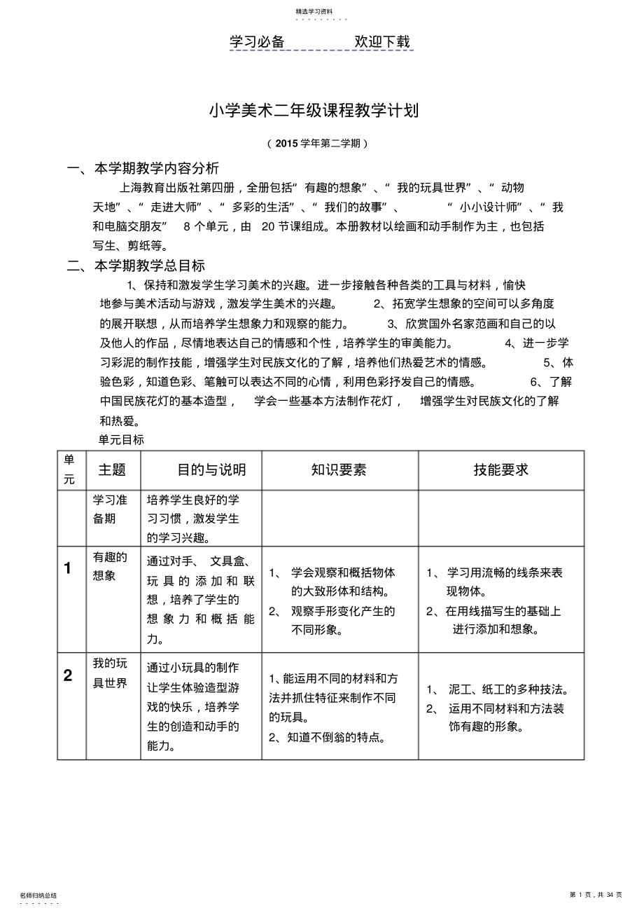 2022年沪教版二年级美术教案下册 .pdf_第1页