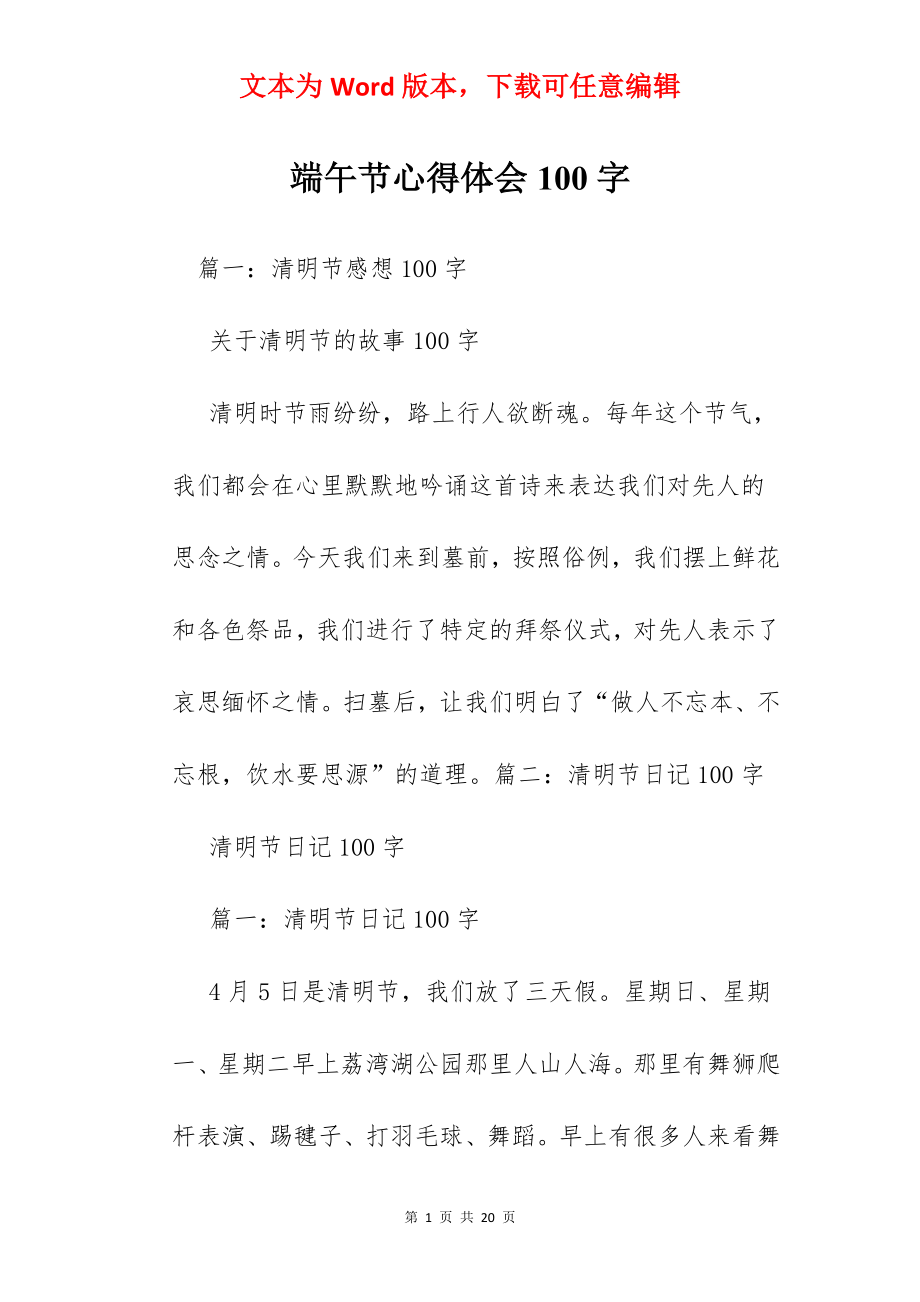 端午节心得体会100字.docx_第1页