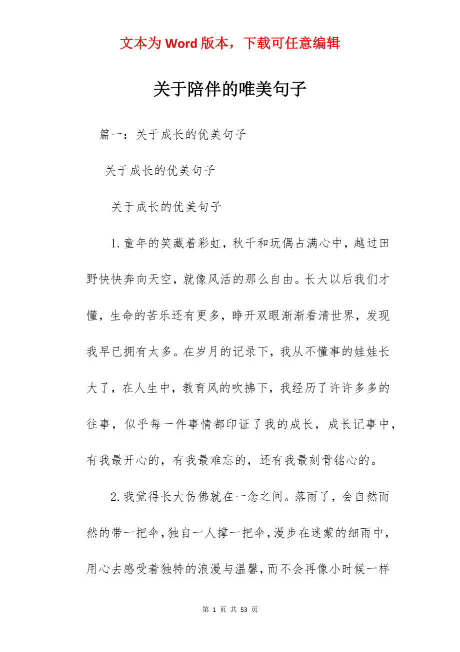 关于陪伴的唯美句子.docx_第1页