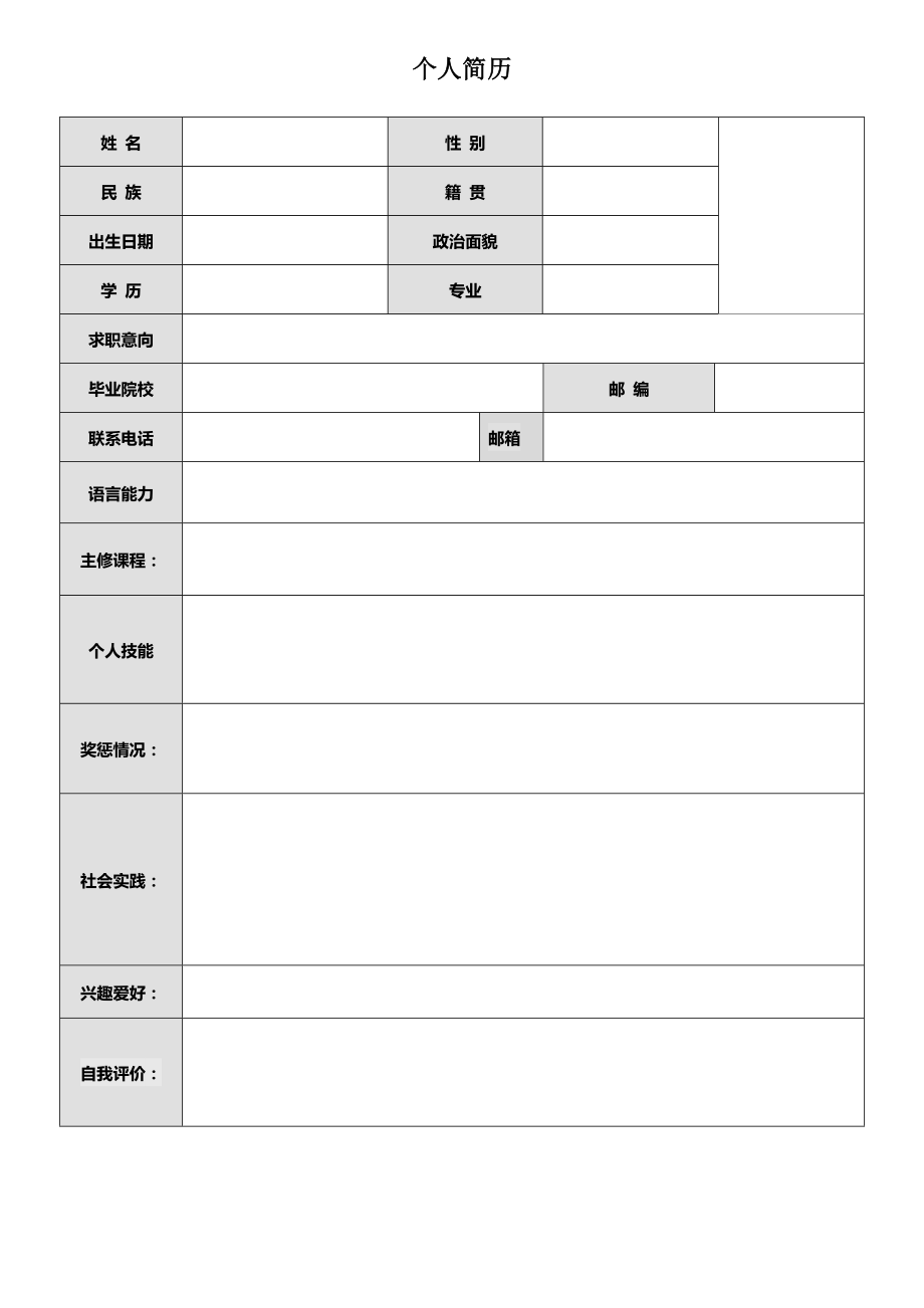 精品简历模板 空白标准表格01.doc_第1页