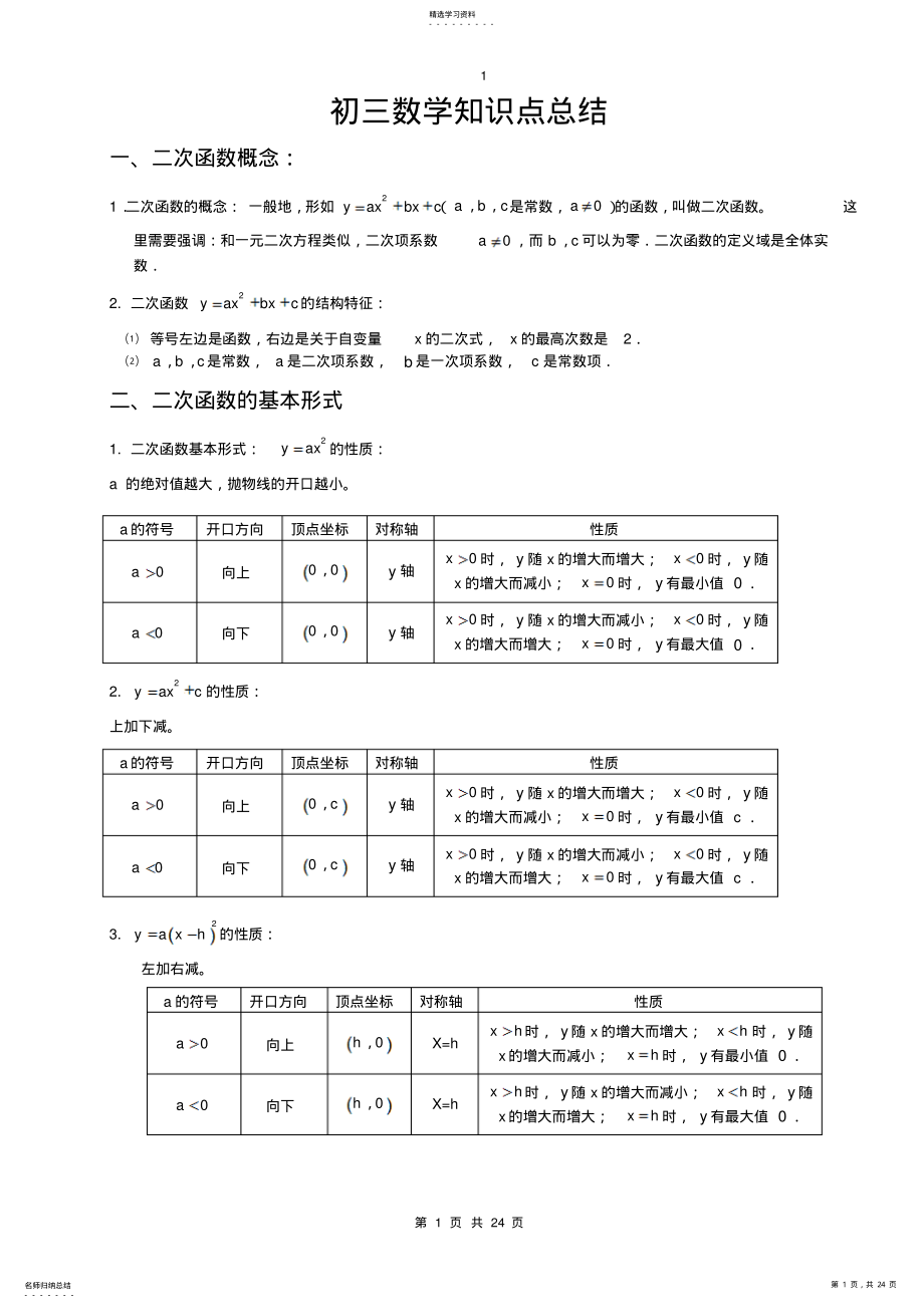 2022年沪科版初三数学知识点总结 .pdf_第1页