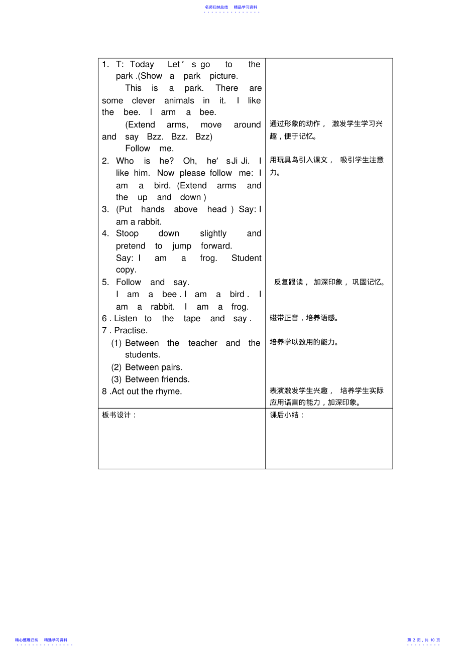 2022年上海版牛津英语小学一年级下册1bUnit2Smallanimals5课时表格式教学设计 .pdf_第2页