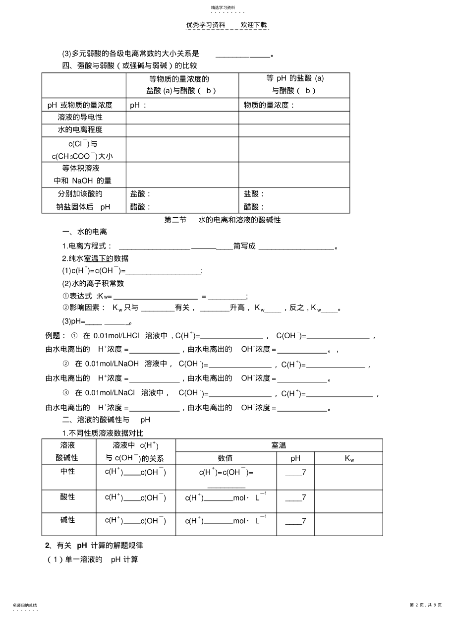 2022年水溶液中的离子平衡复习学案 .pdf_第2页