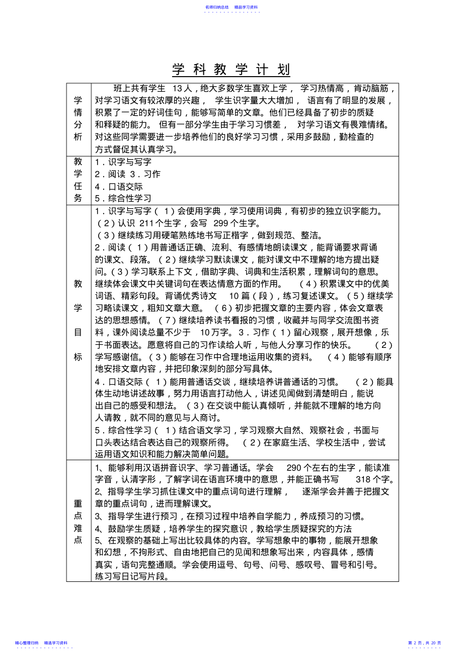 2022年三年级语文下册学科教学计划 .pdf_第2页