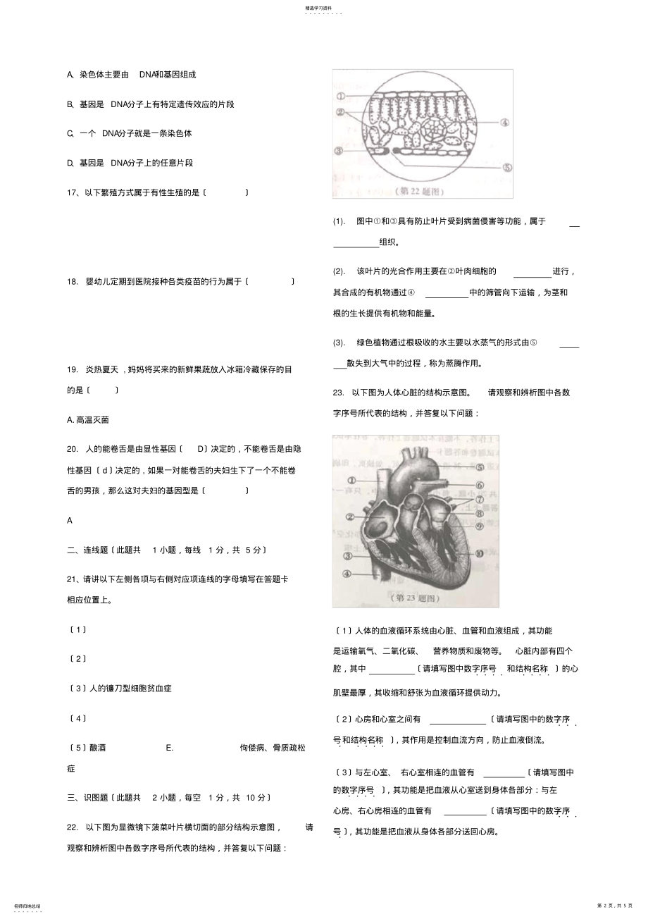 2022年沈阳市2017年中考生物真题 .pdf_第2页