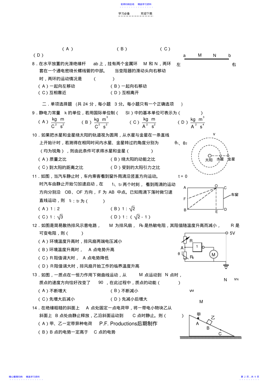 2022年上海市徐汇区届高三物理一模试卷 .pdf_第2页